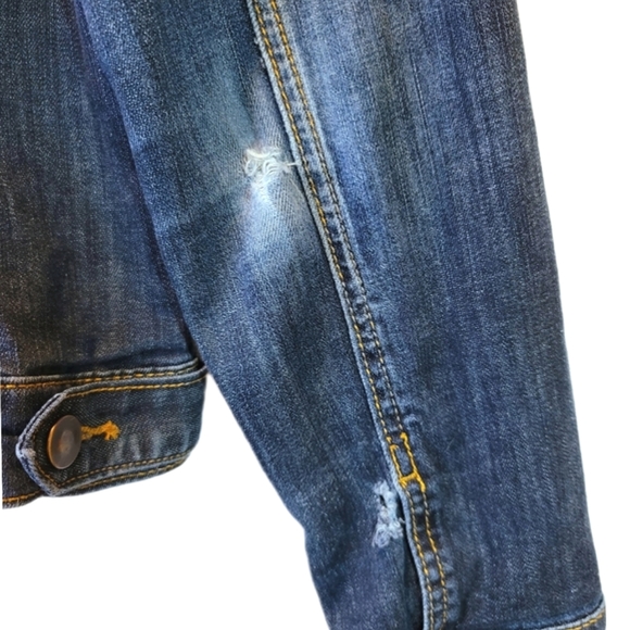 Kut from the Kloth Jean Jacket Womens XL L Blue Denim Dark Wash Cropped Trucker - Picture 8 of 14